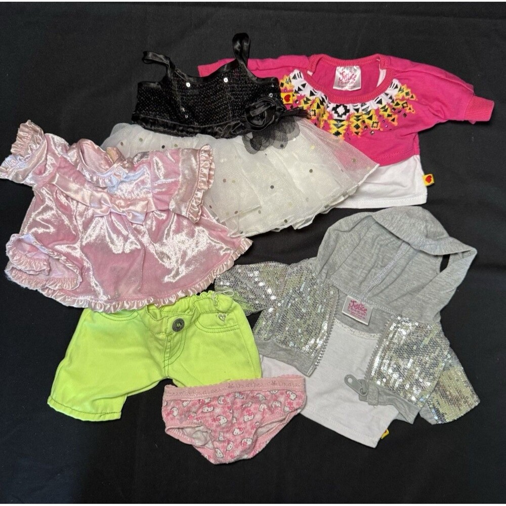 Build A Bear BABW Plush Clothes 6 Piece Bundle Sequin Dress Justice Hello Kitty